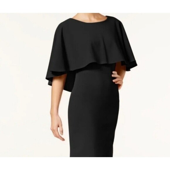 Calvin Klein Women's sheath Dress cape sleeves Taupe Size 4 Pockets - Picture 6 of 6